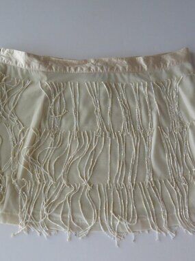 Pinko Ivory Beaded Fringe Mini Skirt, Bugle Bead Flapper, Italian Designer, Made